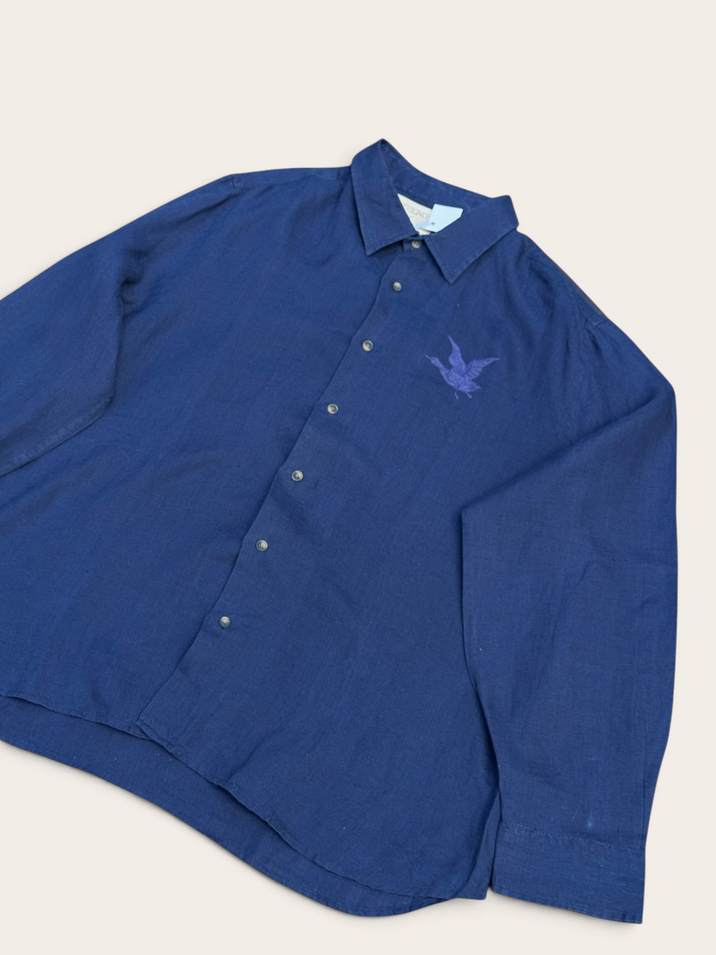 Chevignon Embroidered Linen Shirt – Navy – XXL – Men's – Vintage