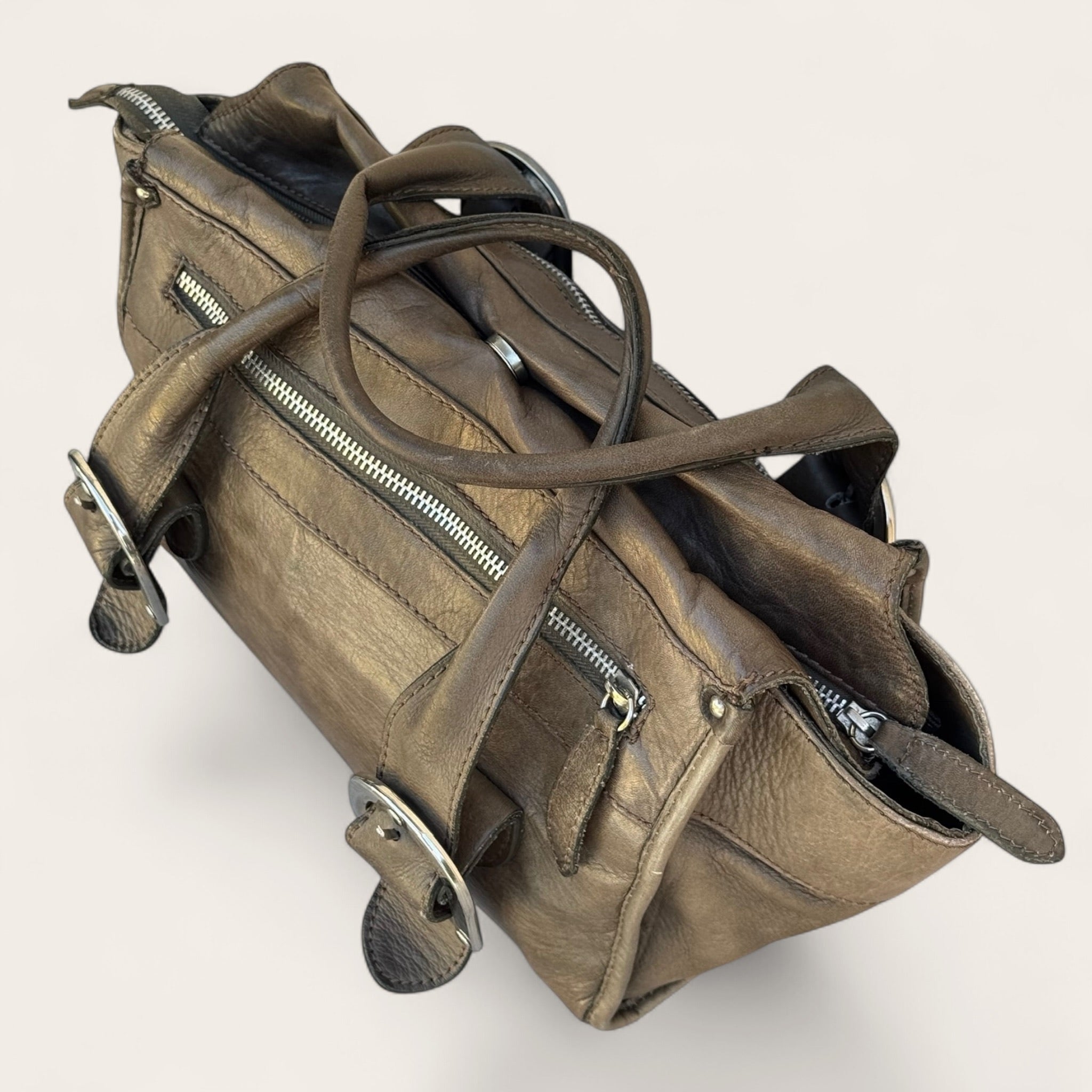 Sac Minelli en cuir – Kaki – Taille unique – Femme – Vintage — photo complémentaire 2