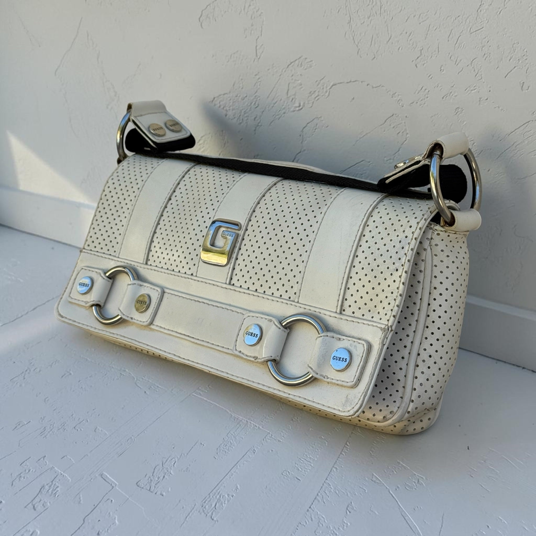 Sac Guess Perforé Blanc Y2K Vintage Femme