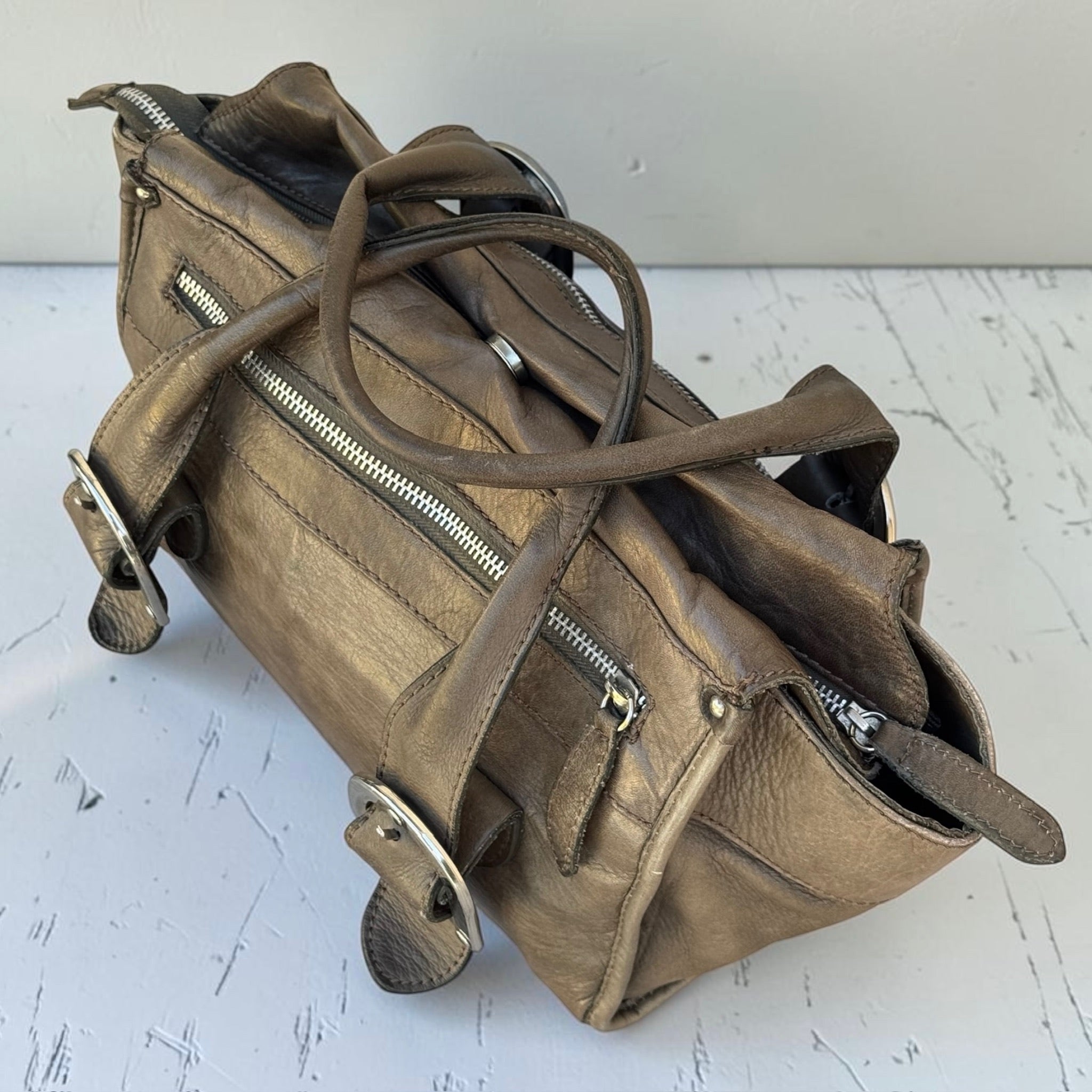 Sac Minelli Cuir Vintage Kaki Femme