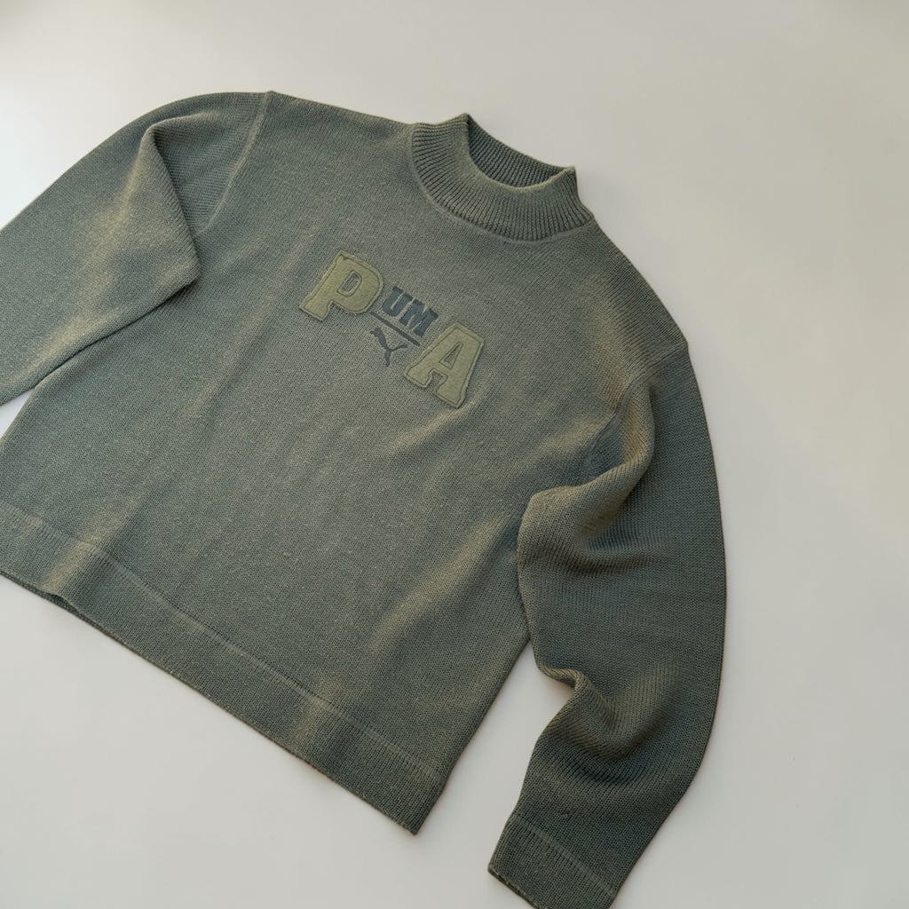 Pull Puma Logo Brodé – Kaki – L – Mixte – Vintage — vue principale