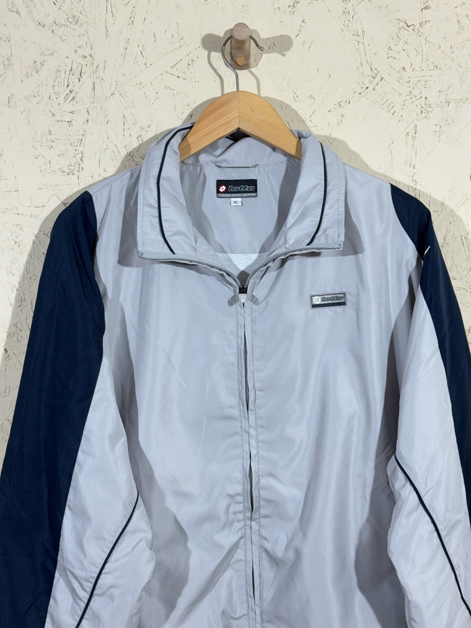 VESTE LOTTO TRACKSUIT GRIS / BLEU – XL - vintage - mixte