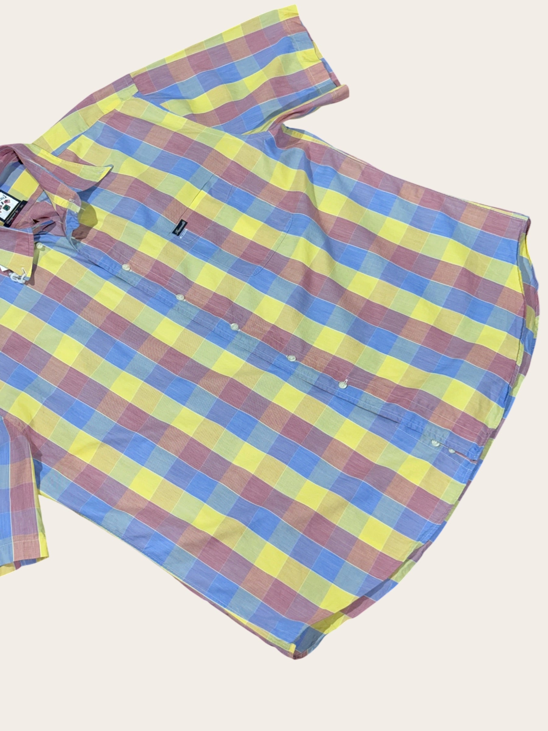 Chemise manches courtes Façonnable à carreaux – Rouge, jaune et bleu – XXL – Mixte — photo complémentaire 2