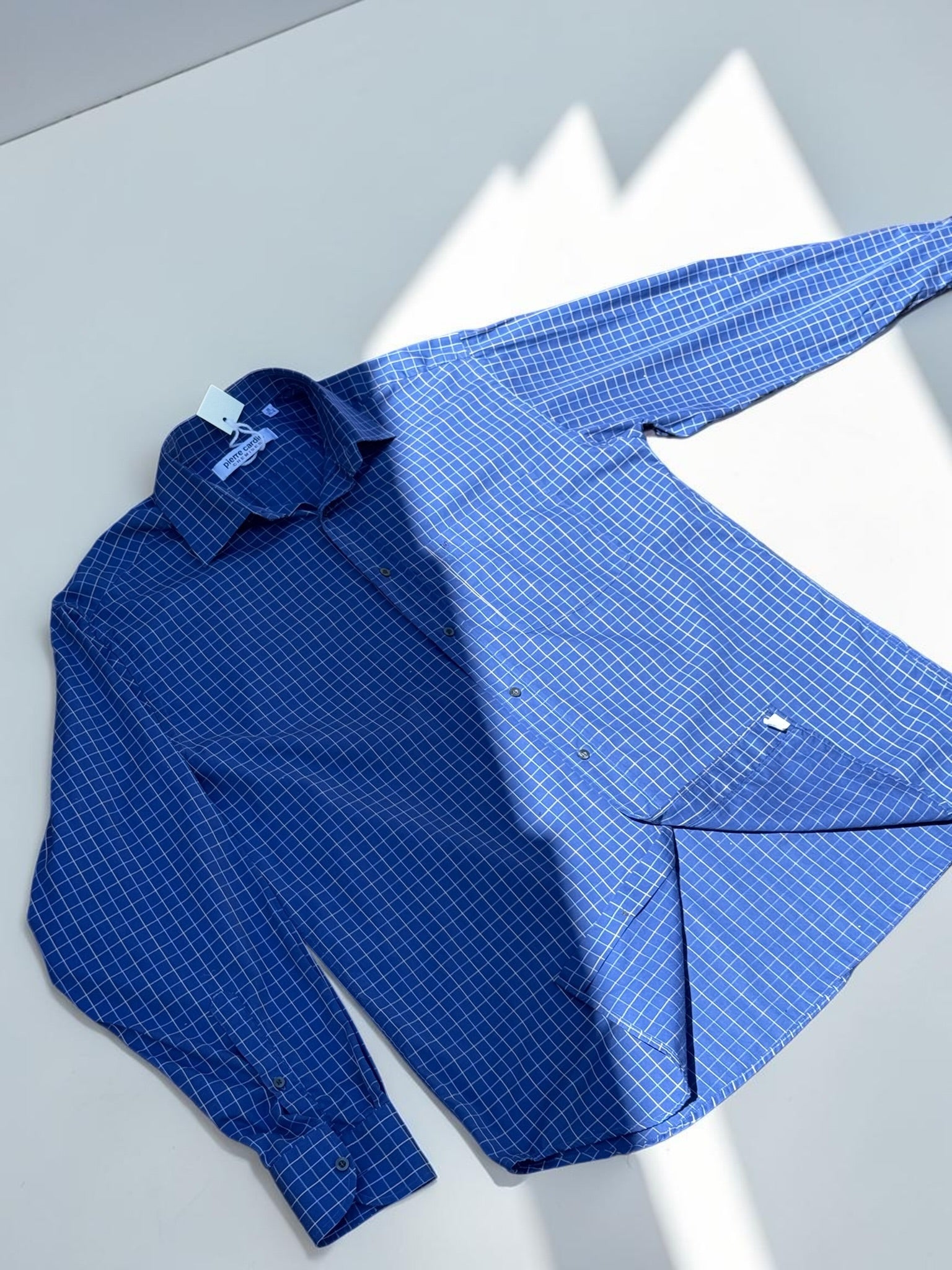 Chemise Pierre Cardin Quadrillée Bleue Homme Taille 41/42 L