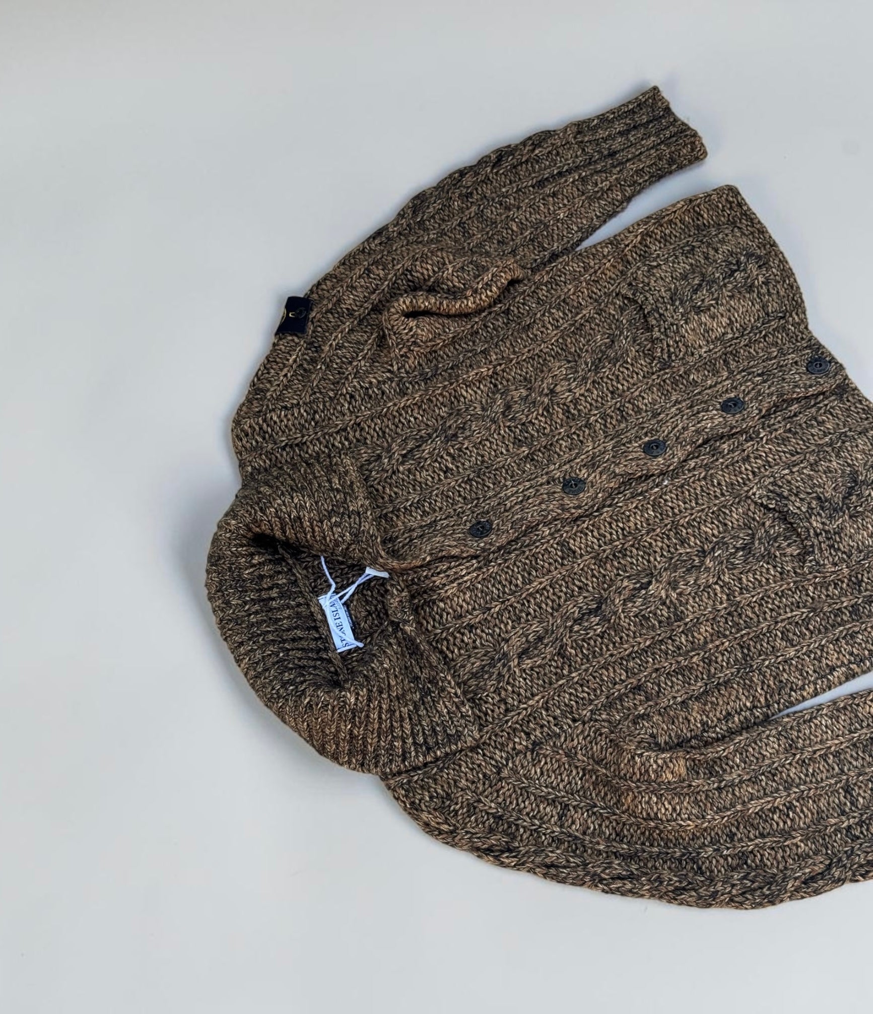 Stone Island Cardigan Maille Épaisse Marron Chiné M Mixte