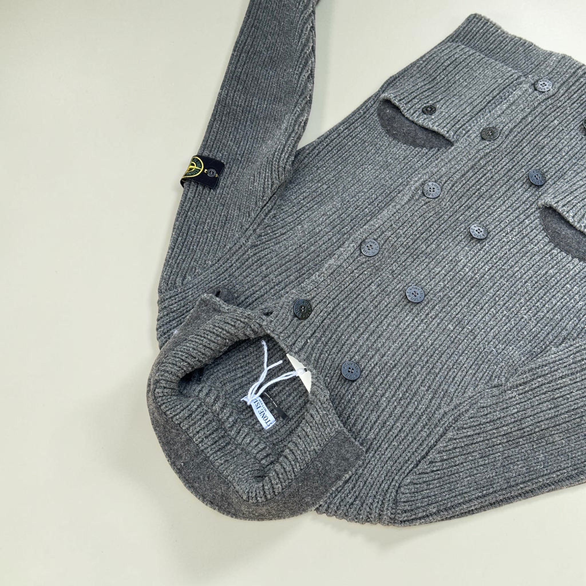 CARDIGAN STONE ISLAND MAILLE GRISE – L – VINTAGE – mixte