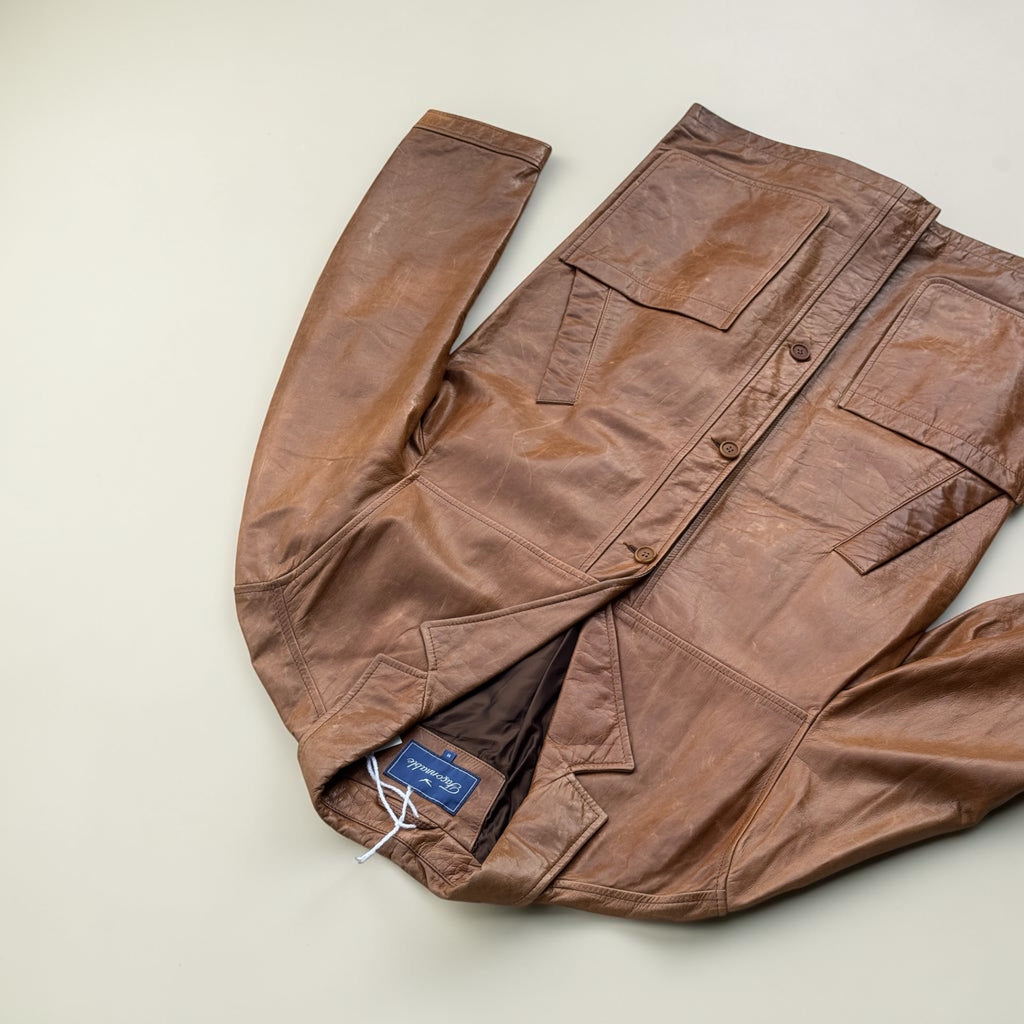 Manteau en cuir Façonnable – Marron – M – Mixte – Vintage — photo complémentaire 3