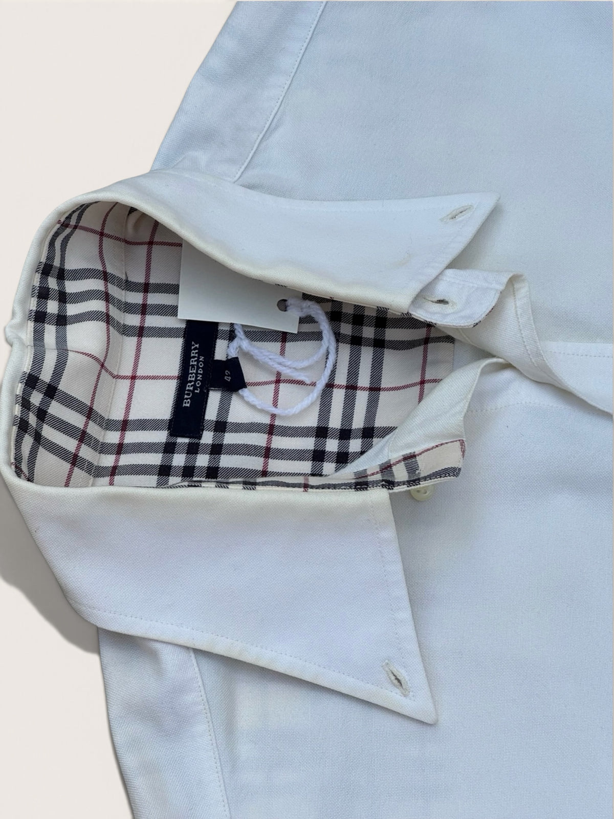 Burberry London Nova Check Cotton Shirt – White – Size 42 – Men's