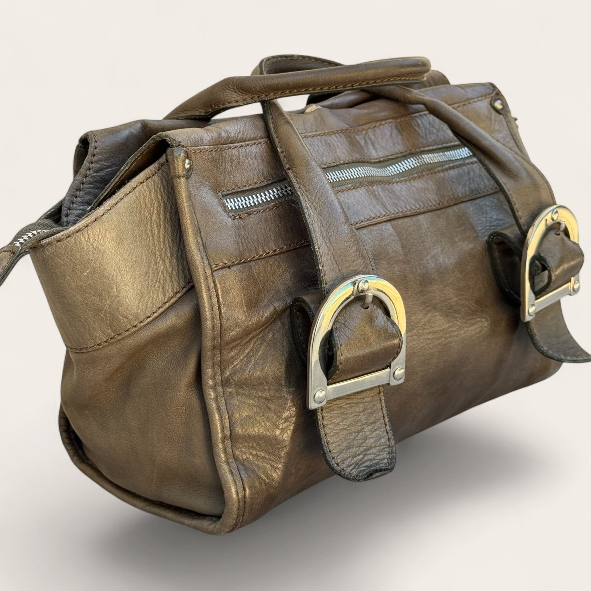 Sac Minelli en cuir – Kaki – Taille unique – Femme – Vintage — photo complémentaire 3