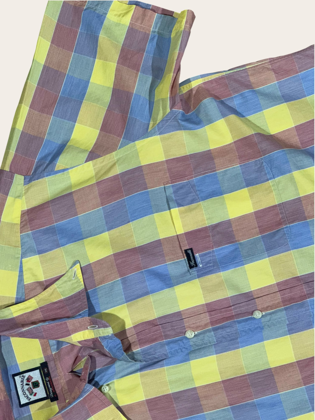 Chemise manches courtes Façonnable à carreaux – Rouge, jaune et bleu – XXL – Mixte — photo complémentaire 3