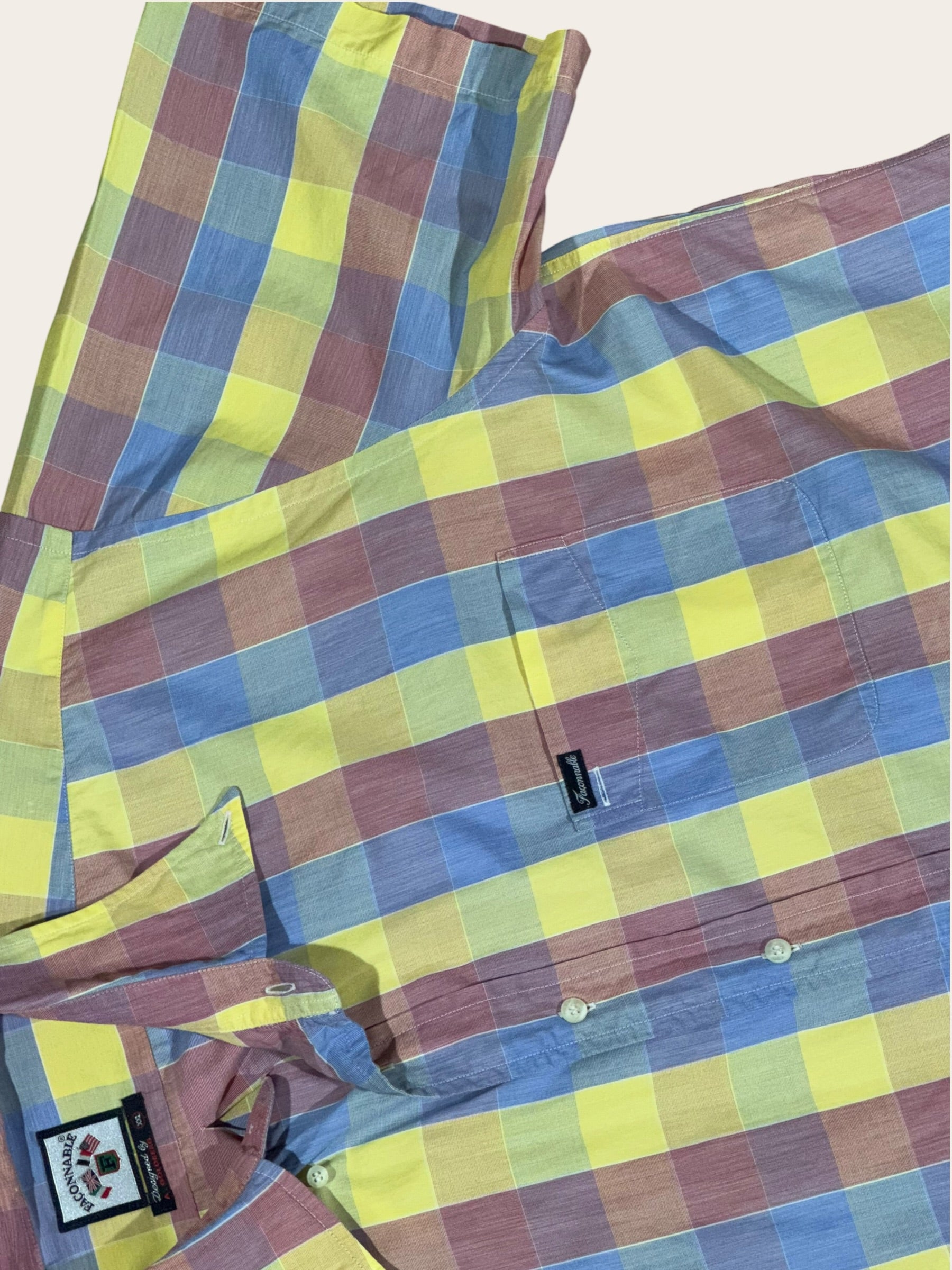 Chemise manches courtes Façonnable à carreaux – Rouge, jaune et bleu – XXL – Mixte — photo complémentaire 3