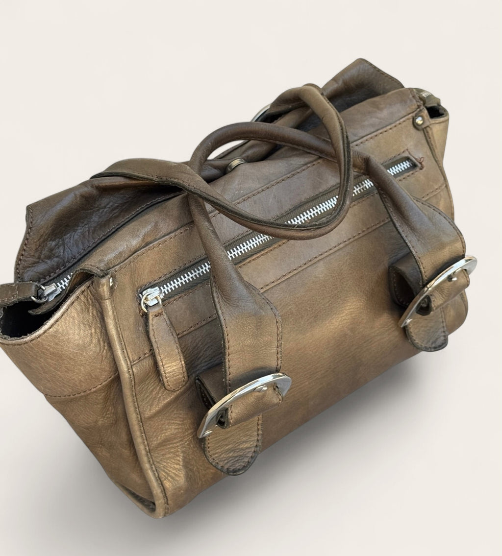 Sac Minelli en cuir – Kaki – Taille unique – Femme – Vintage — photo complémentaire 5