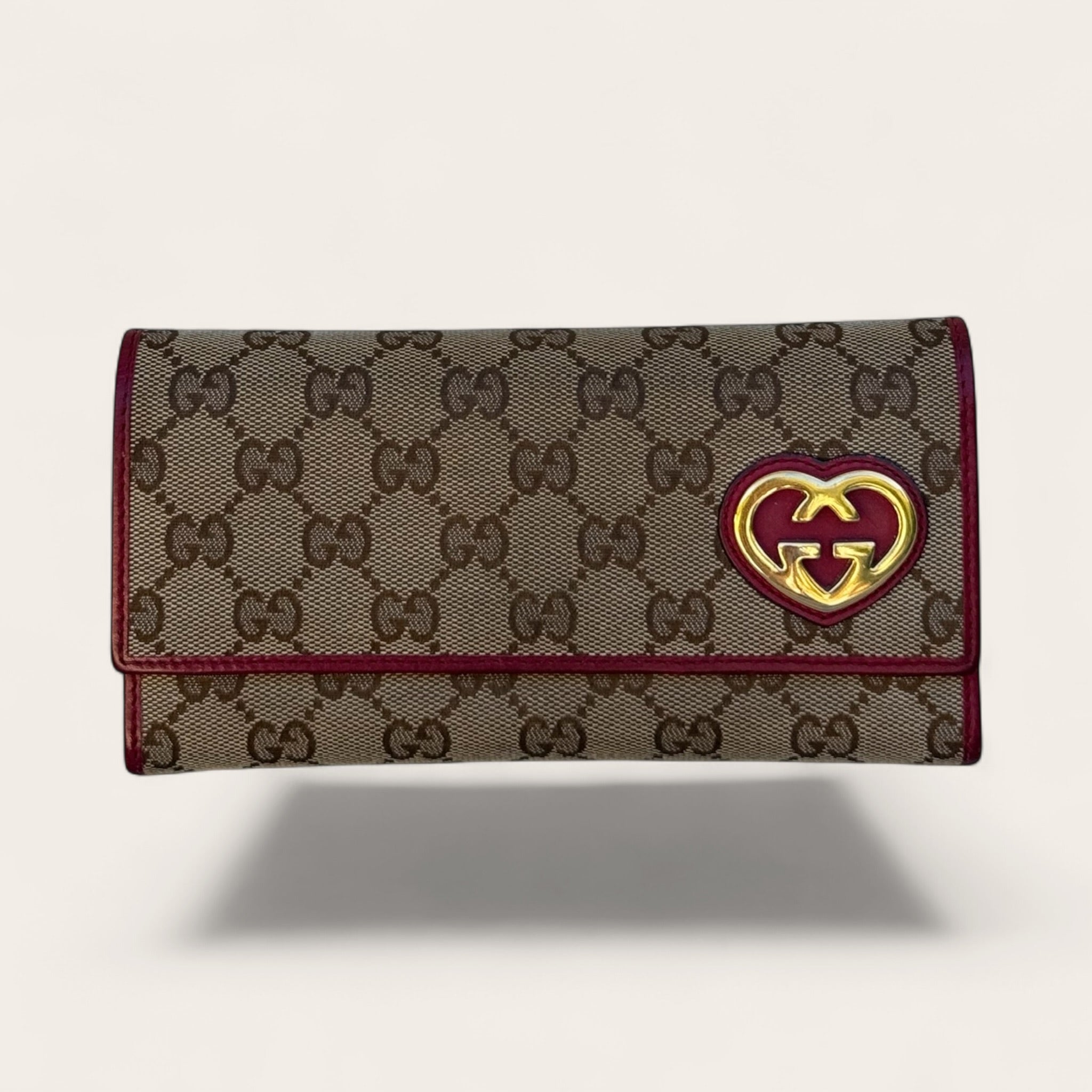Portefeuille Gucci GG Supreme Cœur – Beige et bordeaux – Taille unique – Femme – Vintage — vue principale