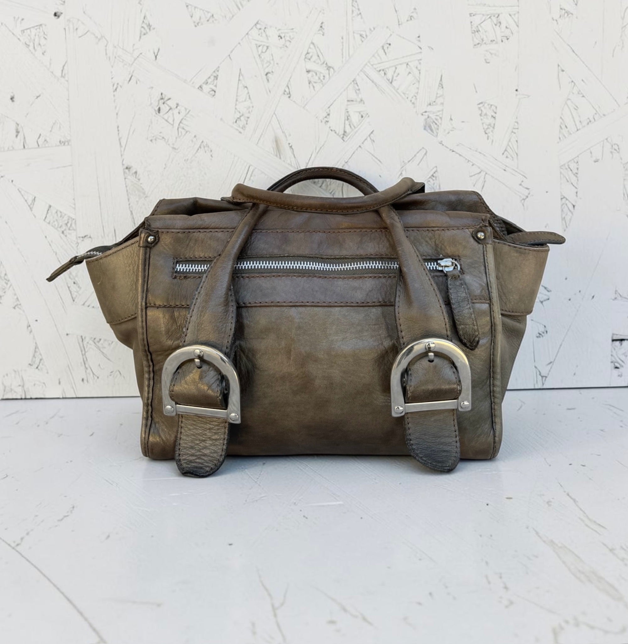 Sac Minelli Cuir Vintage Kaki Femme