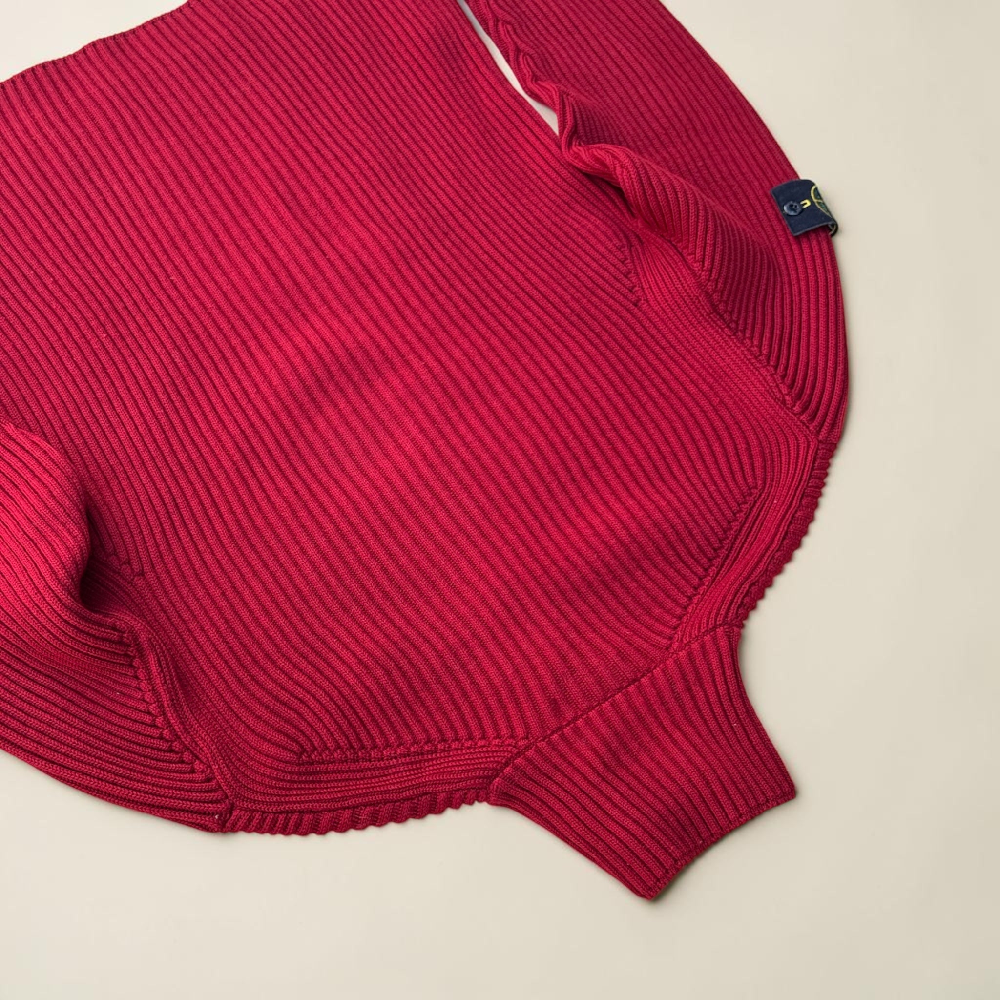 PULL STONE ISLAND ROUGE MAILLE CÔTELÉE ZIP – XL – VINTAGE – HOMME