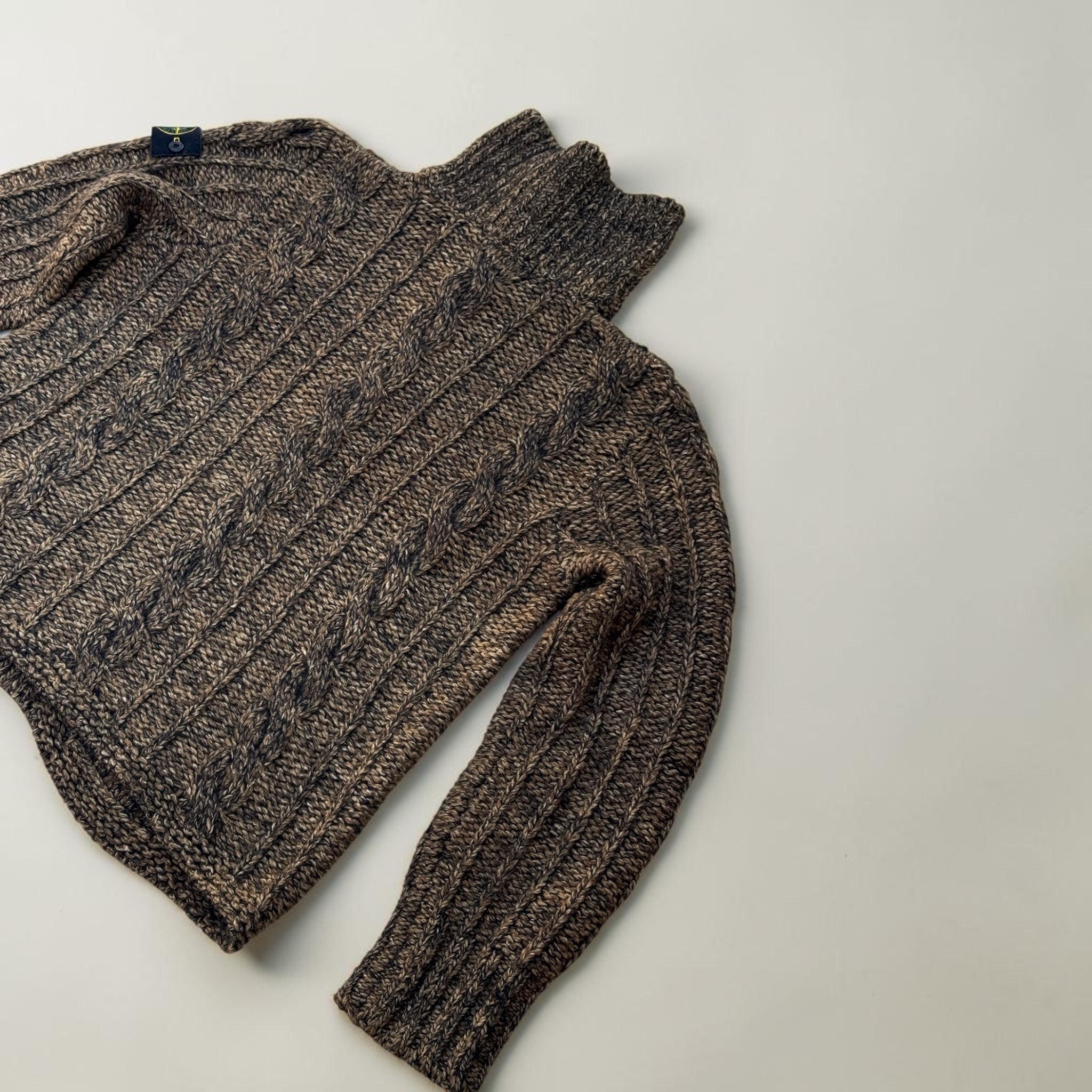 Stone Island Cardigan Maille Épaisse Marron Chiné M Mixte