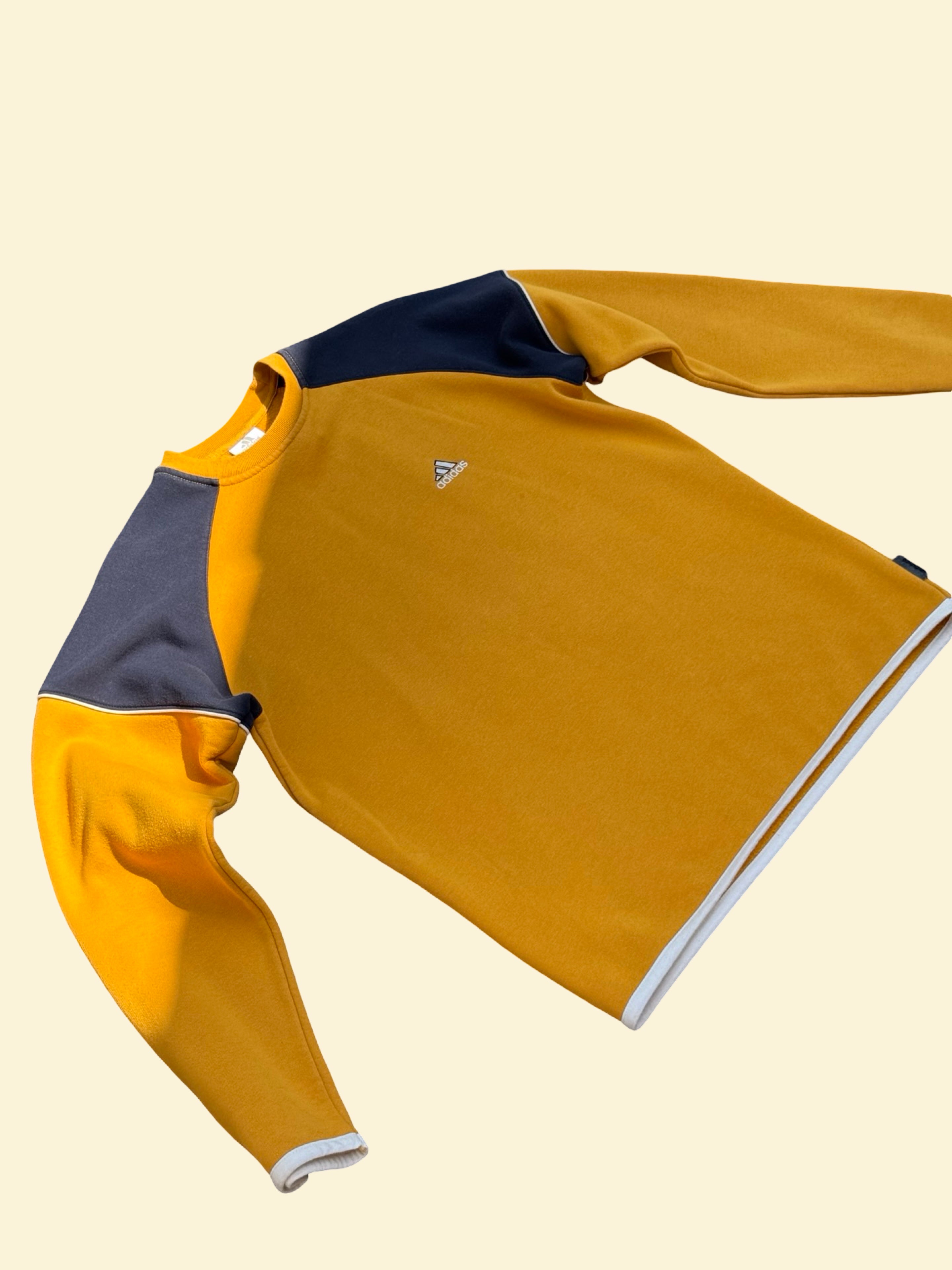 Sweat Adidas col rond – Jaune moutarde et bleu marine – M – Mixte – Vintage — vue principale