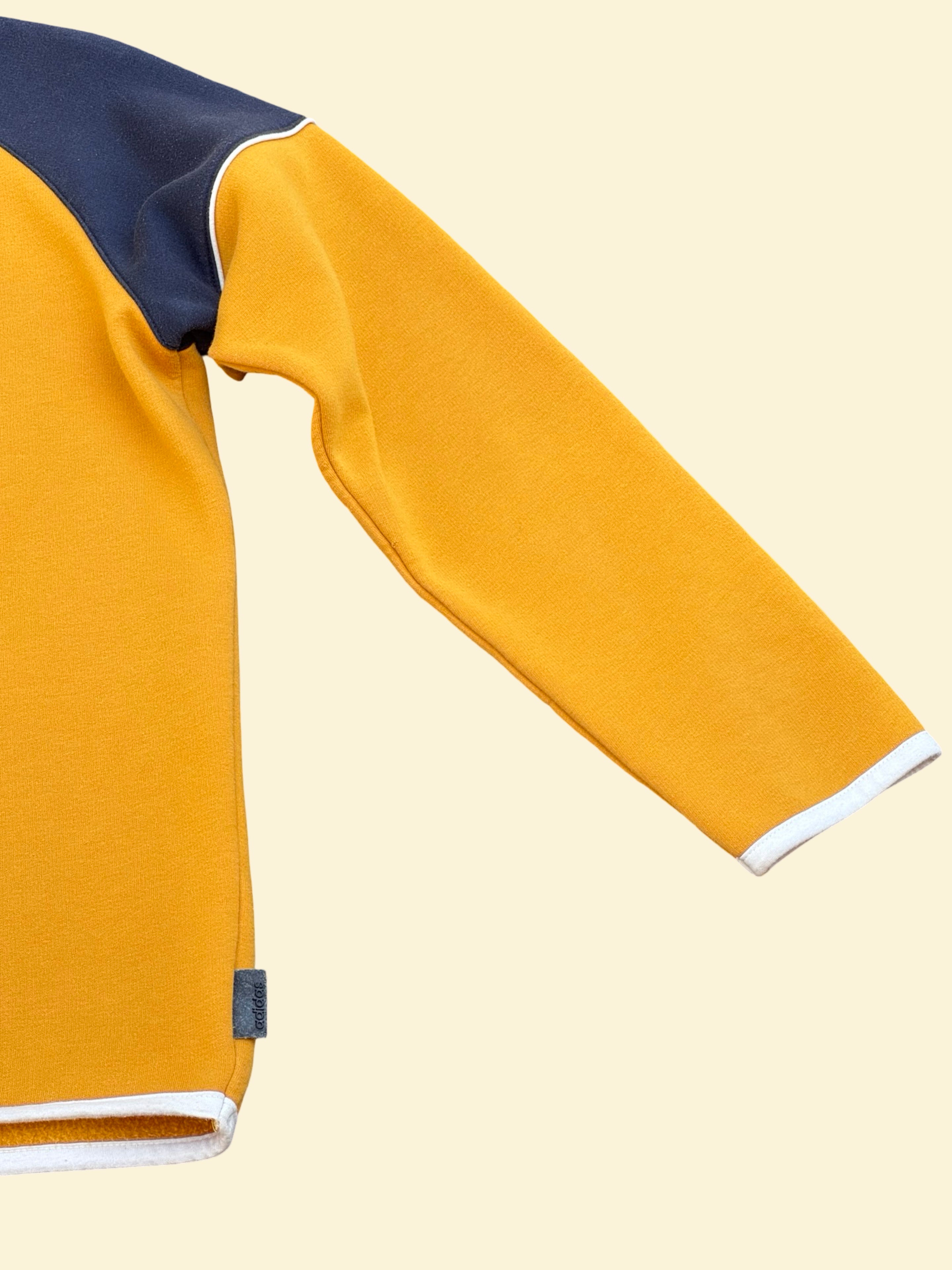 Sweat Adidas col rond – Jaune moutarde et bleu marine – M – Mixte – Vintage — photo complémentaire 2