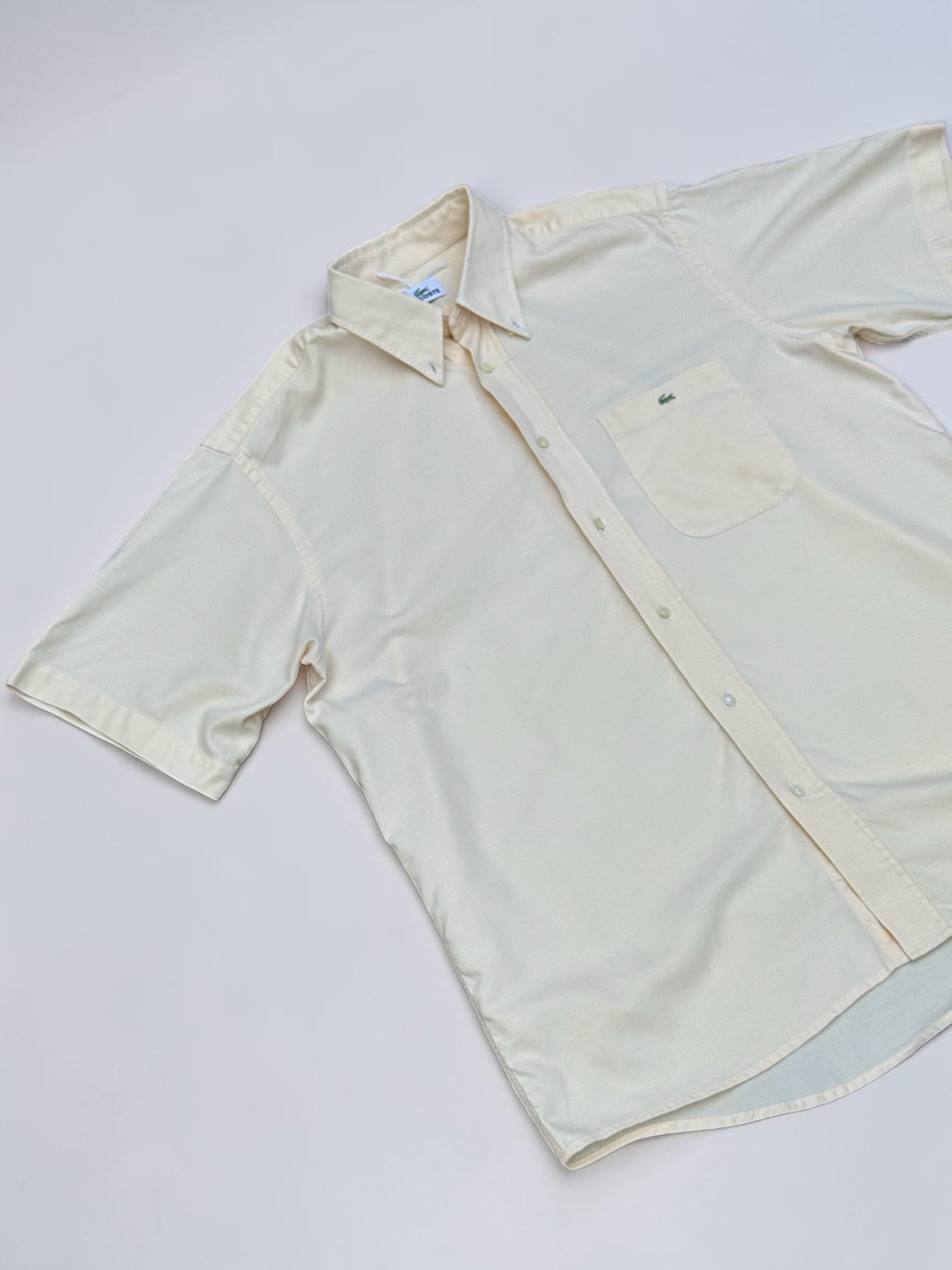 CHEMISE LACOSTE VINTAGE BEIGE CRÈME MANCHES COURTES XL HOMME