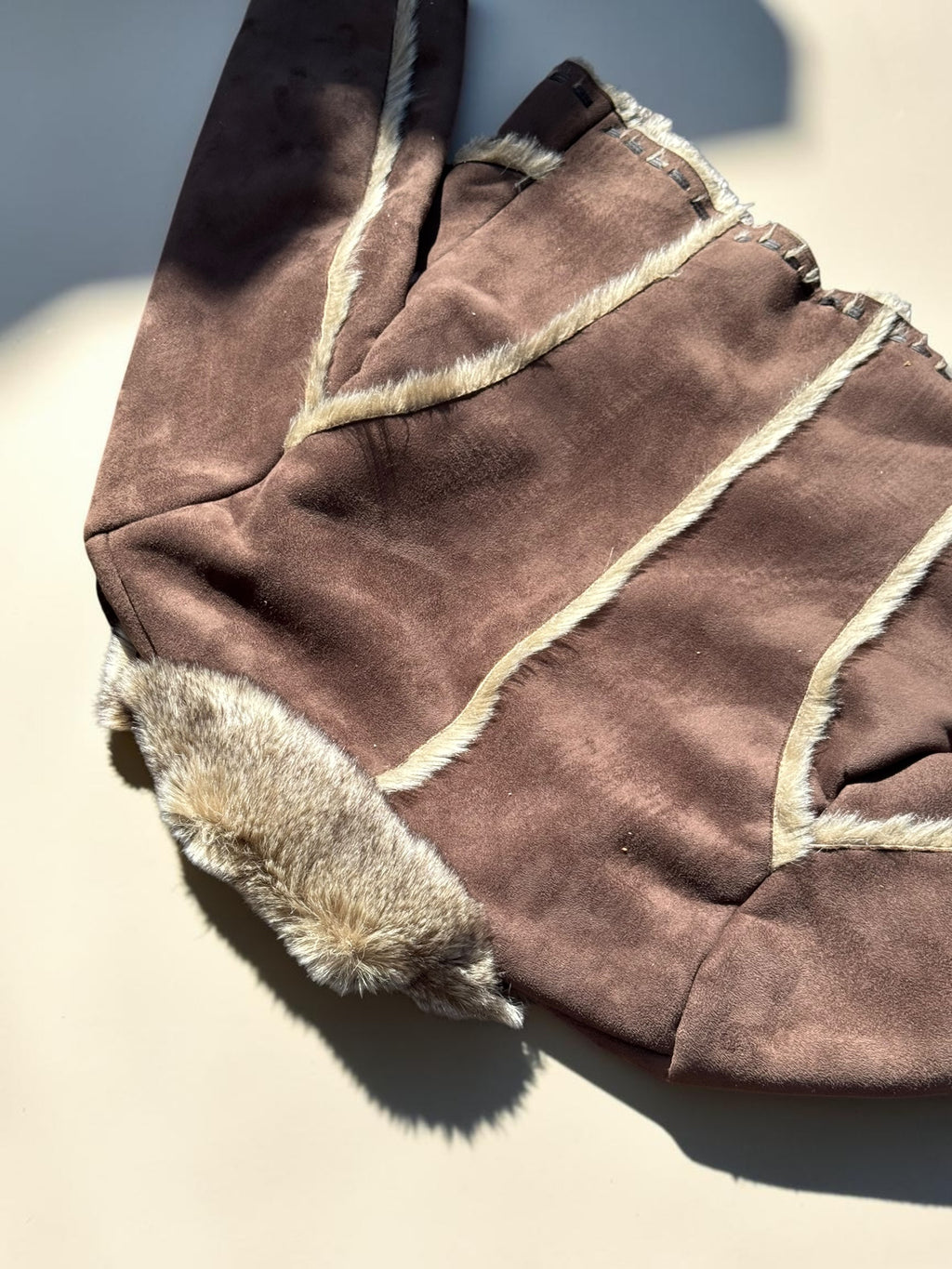 Veste en suédine effet peau lainée – Marron – Taille 2 – Femme – Y2K — photo complémentaire 6